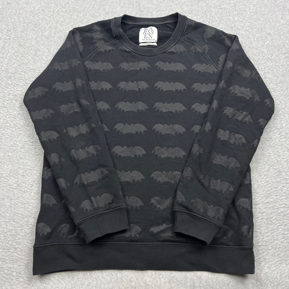 Zoe Karssen Bat Sweatshirt Women's Large Black AOP Print Raglan Crew Pullover